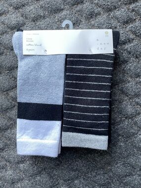 Women’s Crew Socks - Gray, black & White Stripe set of 6